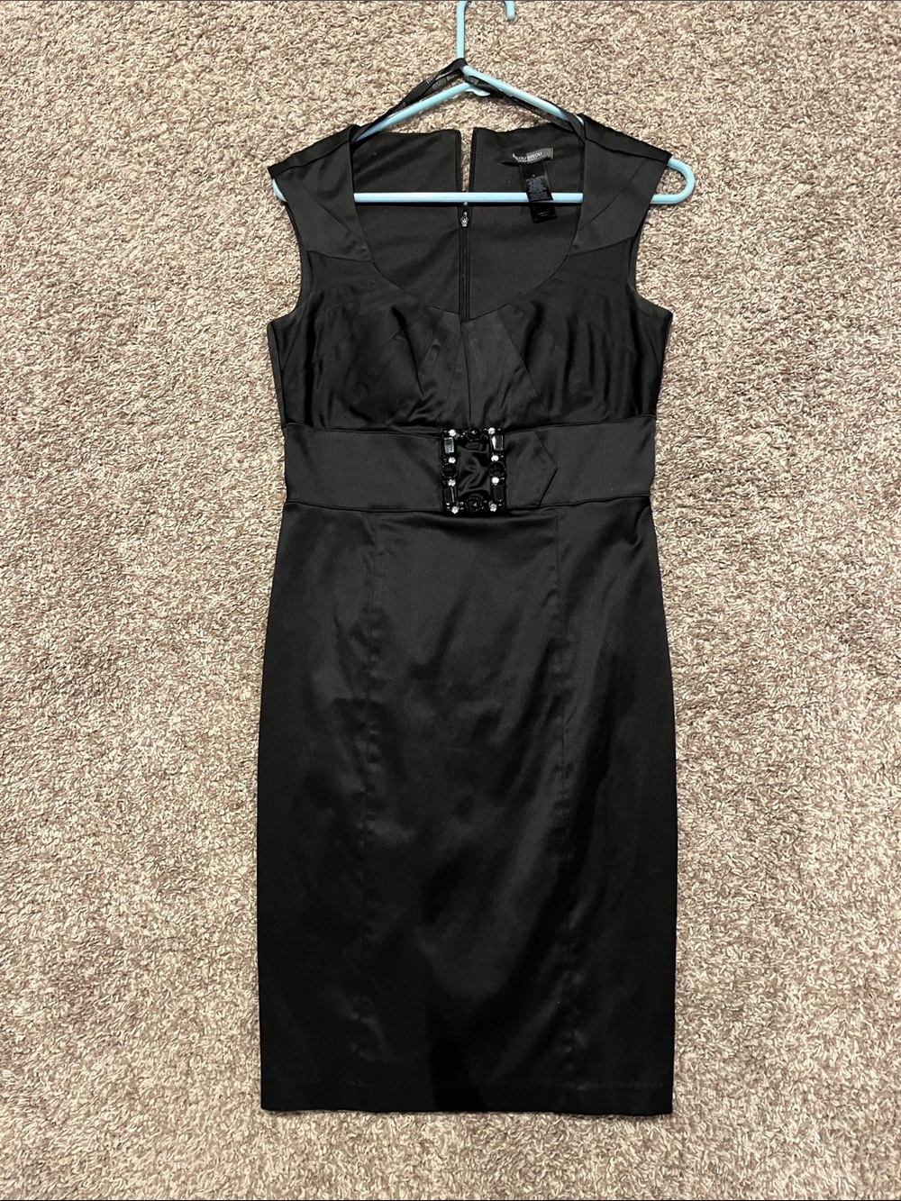 Bisou Bisou Black Sleeveless Sheath Dress with Accent Waist Buckle